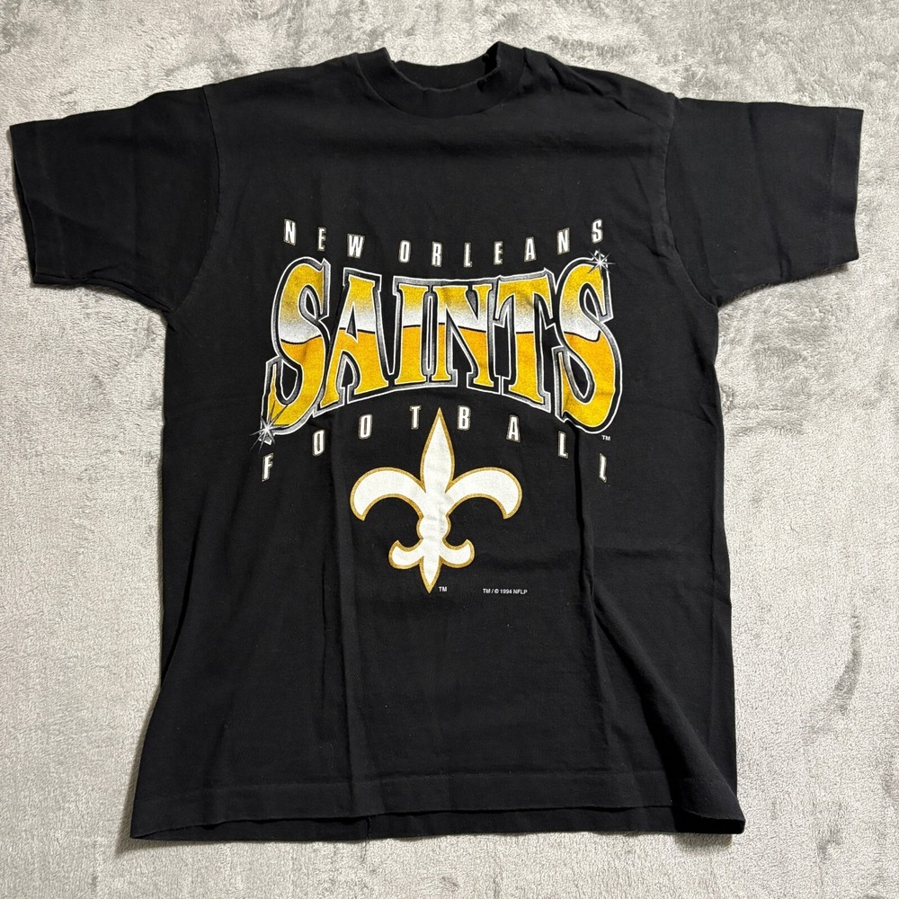 Vtg Salem Sportswear New Orleans Saints T Shirt Size Medium NFL Football Black